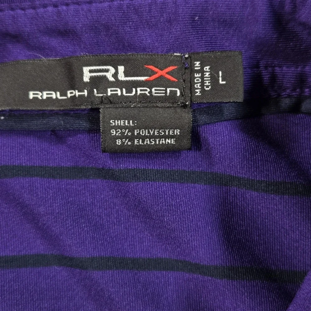 RLX Ralph Lauren Polo Shirt Mens Large Purple Stripe Stretch Pocket Golf